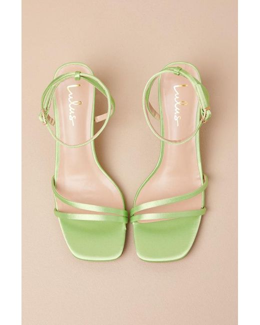 Lulus Natural Loxley Lime Satin Ankle Strap High Heel Sandals