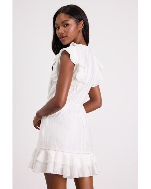 Lulus Natural Tanaya Flutter Sleeve Tiered Mini Dress