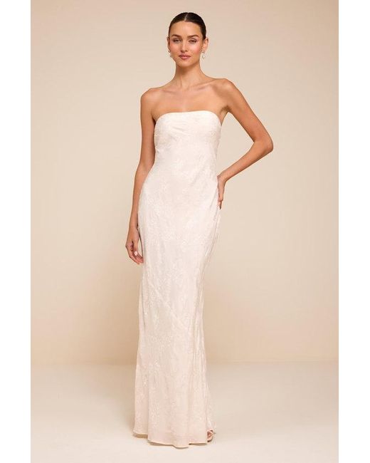 Lulus Natural Maura Strapless Floral Jacquard Wedding Dress
