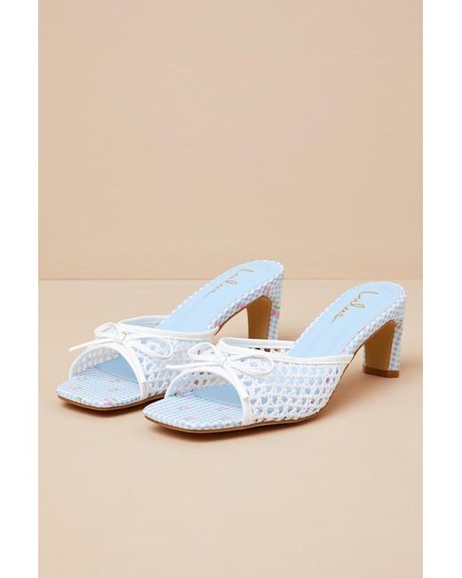 Lulus Natural Winola Gingham High Heel Slide Sandals
