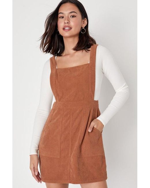 Lulus Brown Embracing Autumn Corduroy Pinafore Mini Dress