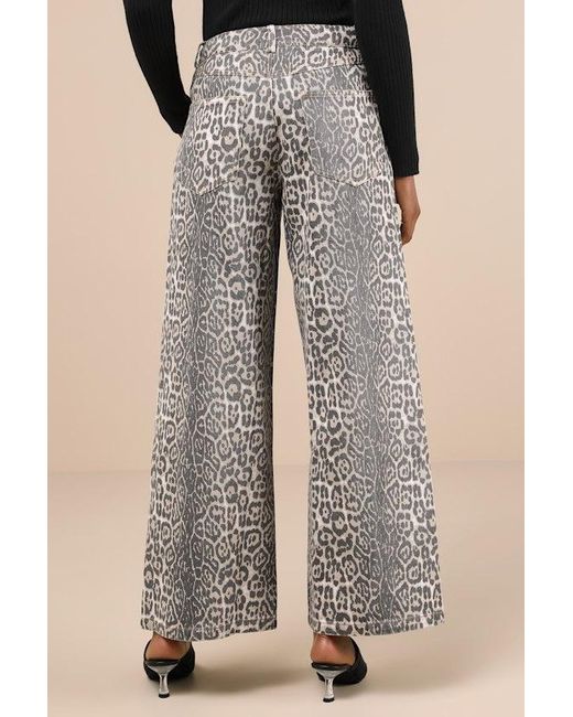 Lulus Natural Wildly Poised Faded Leopard Print Wide-Leg Jeans