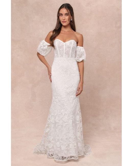 Lulus Natural Everlasting Muse Embroidered Off-The-Shoulder Maxi Dress