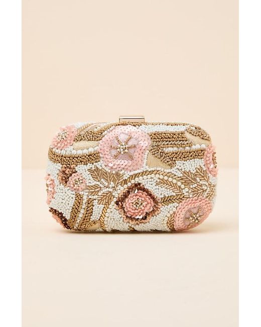 Lulus Natural Mataleya Beaded Sequin Crossbody Clutch