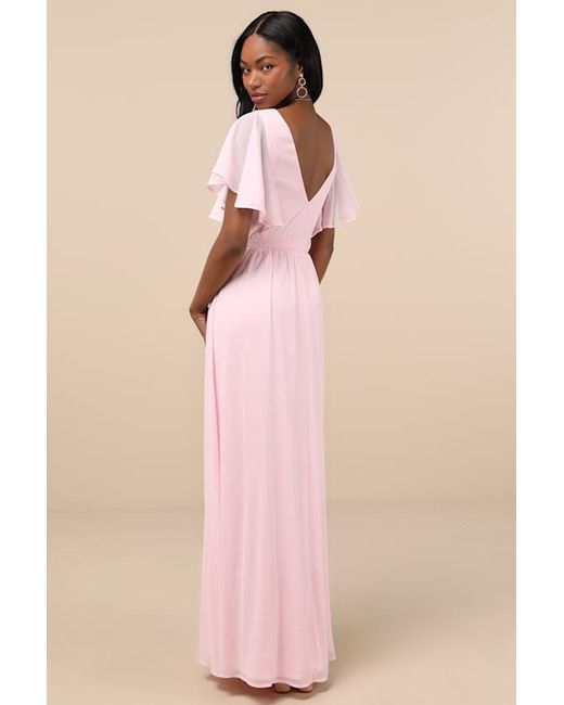 Lulus Pink Convincing Grace Light Blush Flutter Sleeve Wrap Maxi Dress