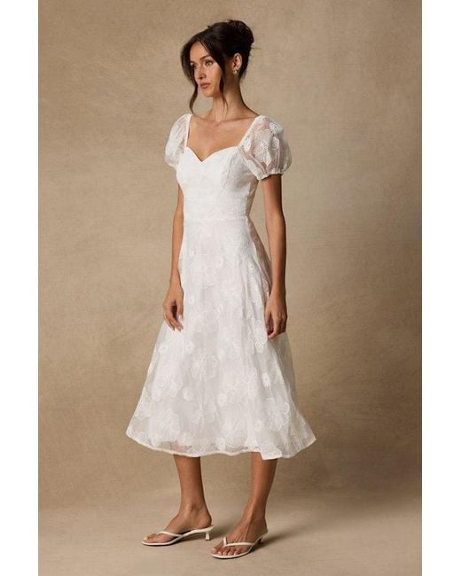 Lulus Natural Sweetest Behavior Embroidered Puff Sleeve Midi Dress