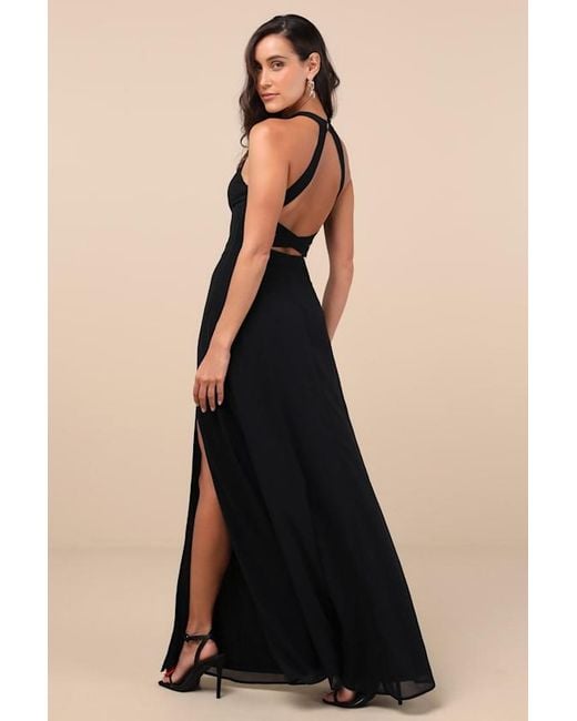 Lulus Confidently Charismatic Backless Halter Maxi Dress in Blue | Lyst