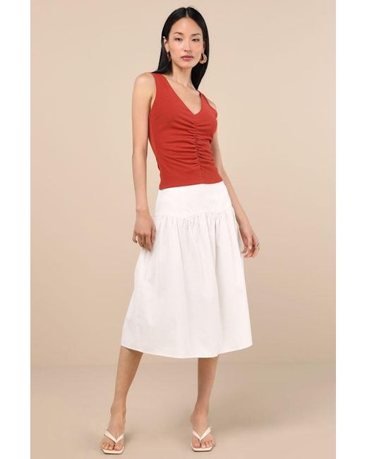Lulus Red Kosta Ruched Jersey Knit Tank Top