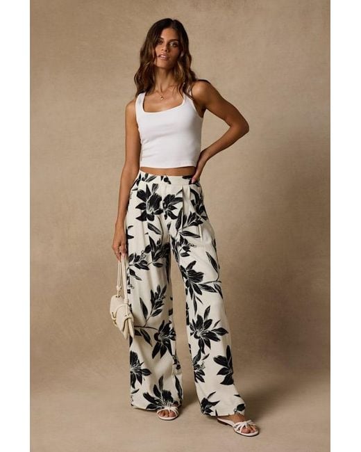 Lulus Natural Ailany Floral High-Rise Wide-Leg Pants