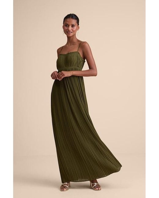 Lulus Natural Delina Plisse Chiffon Tie-Back Maxi Dress