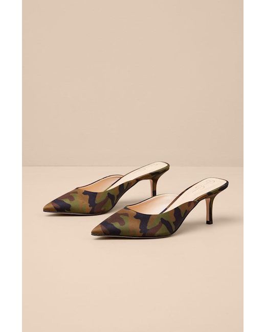 Jessica Simpson Natural Belvaen Forest Camo Satin Mule Pumps