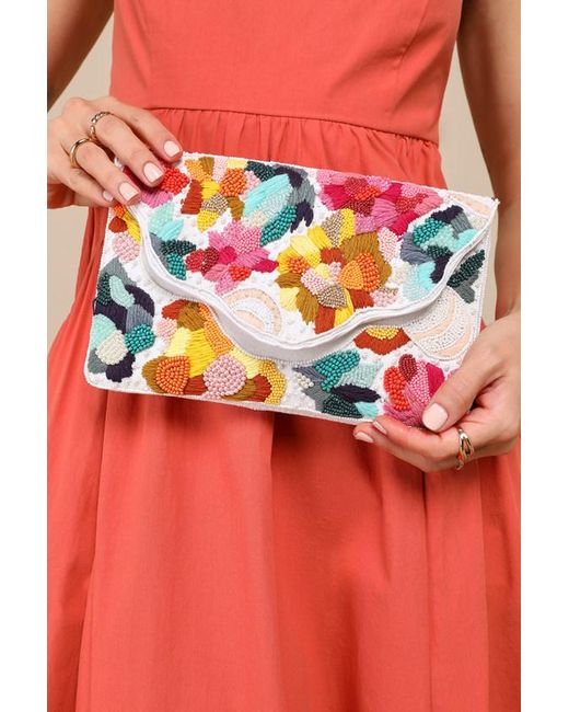 Lulus Blue Vibrant Charm Multi Beaded Embroidered Clutch