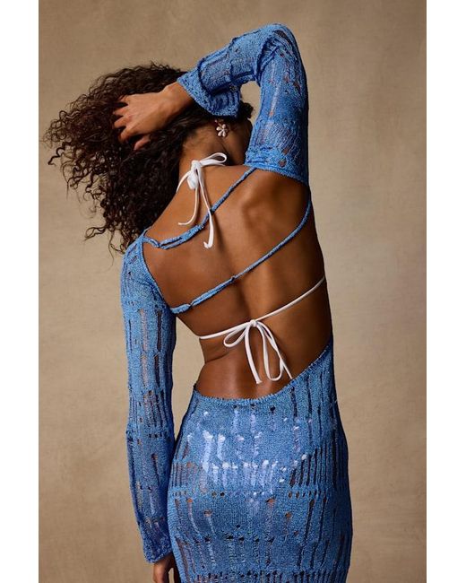 Lulus Blue Salise Shiny Distressed Maxi Swim Cover-Up