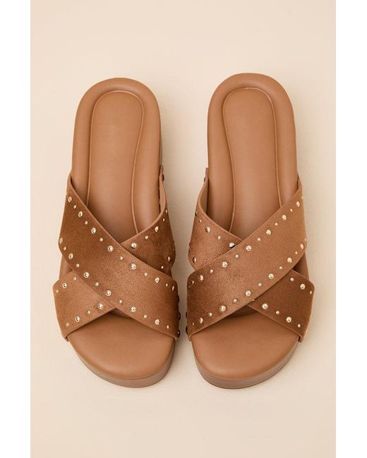 Lulus Brown Loma Studded Platform Slide Sandals