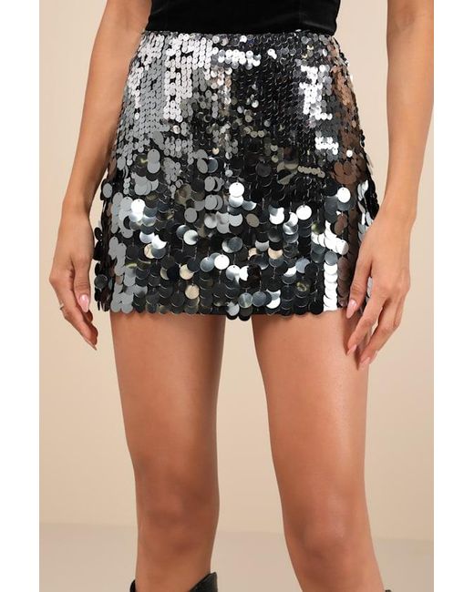 Lulus Black Notorious Radiance Gunmetal Sequin High Rise Mini Skirt