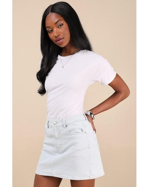Daze Denim Natural Malibu Light Wash Striped Denim Mini Skirt