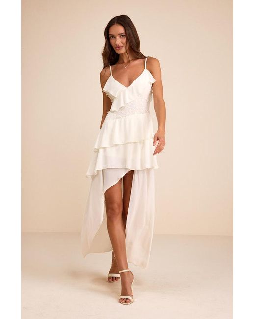 Lulus Natural Brinna Ruffled High-Low Maxi Dress