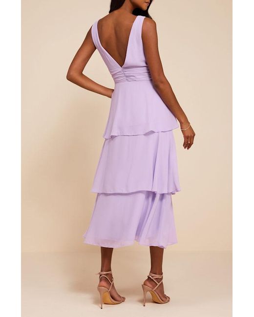 Lulus Purple Celebration Time Sleeveless Tiered Midi Dress