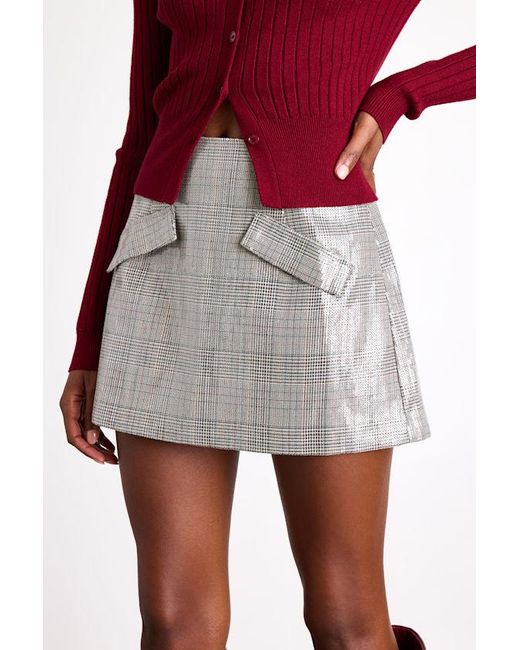 Lulus Red Raven Plaid Sequin High-Rise Mini Skirt