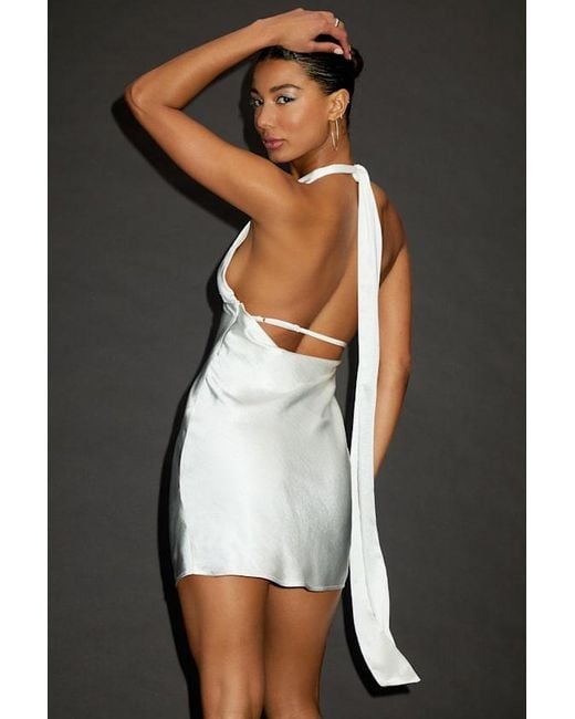 Lulus Black Zimri Satin Halter Mini Dress