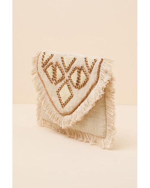 Lulus Brown Haisley Cream Woven Beaded Clutch