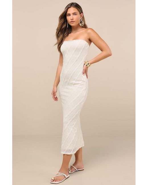 Lulus Natural Matilde Textured Knit Bodycon Midi Dress