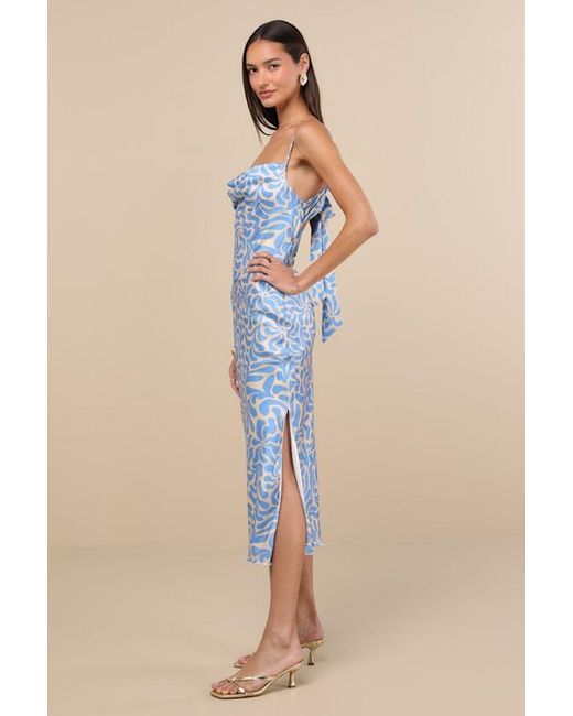 Lulus Blue Midiana Abstract Floral Tie-Back Midi Dress