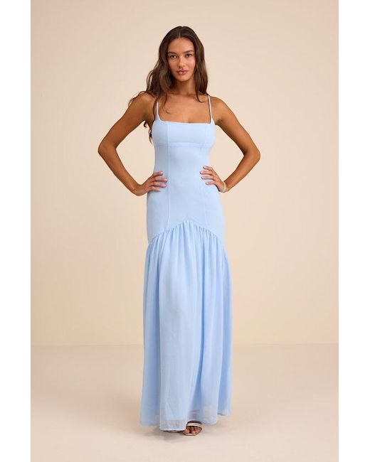 Lulus Blue Auria Chiffon Drop Waist Maxi Dress