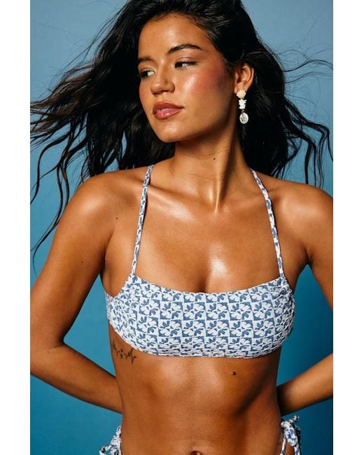 Roxy Blue Hazy Dazy Floral Bralette Bikini Top