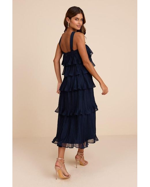 Lulus Blue Lauretta Plisse Tiered Midi Dress