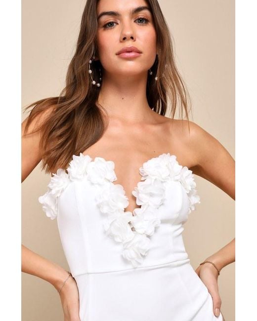 Lulus White Gorgeous Wonder 3D Floral Applique Strapless Mini Dress