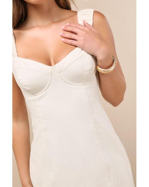 Lulus Natural Amyra Cream Cap Sleeve Bustier Midi Dress