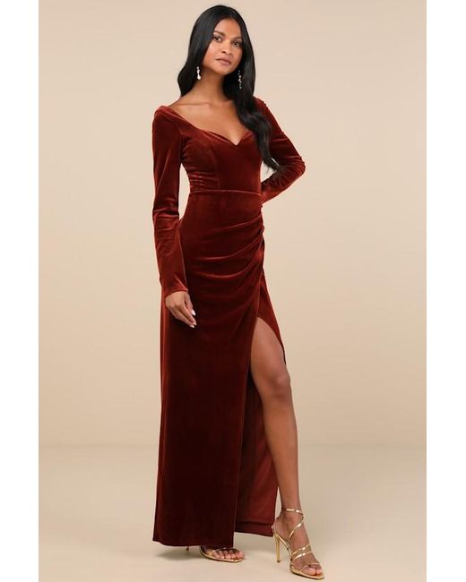 Lulus Multicolor Forever Sensational Rust Velvet Long Sleeve Maxi Dress