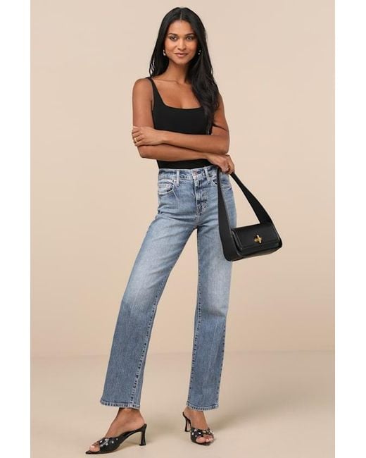 Daze Denim Blue Sundaze Light Wash Denim High-Rise Straight Leg Jeans