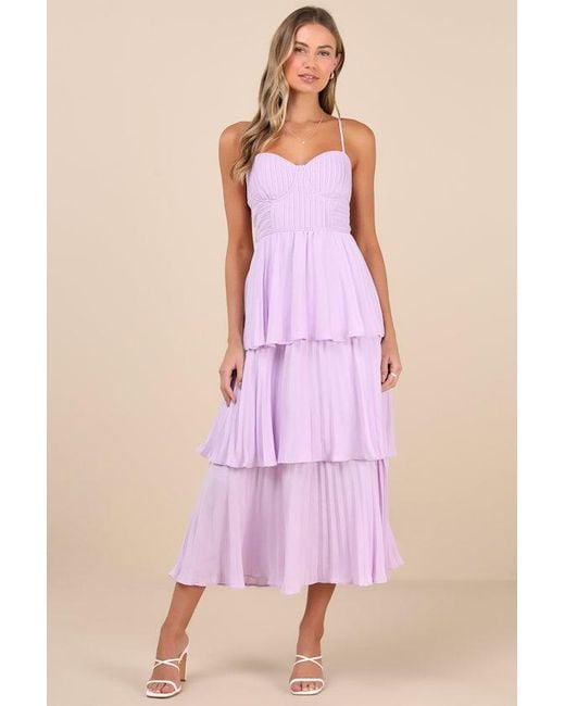 Lulus Pink Cascading Crush Tiered Bustier Midi Dress