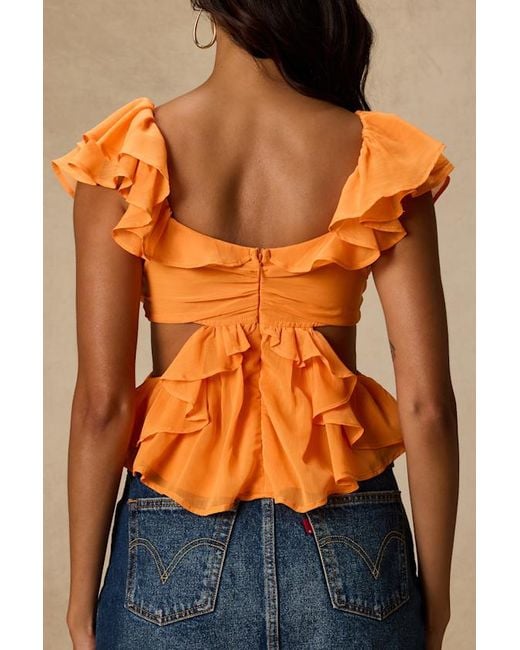 Lulus Orange Lilo Ruffled Cutout Top