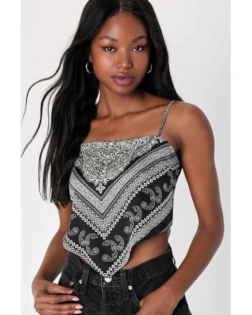 Lulus Black Rodeo Romance Paisley Bandana Print Handkerchief Top