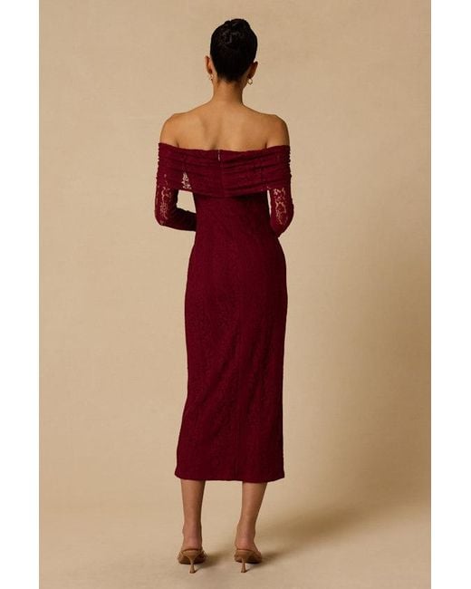 Lulus Red Jezzy Lace Long Sleeve Midi Dress