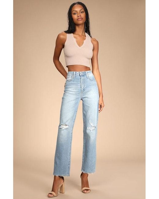Just Black Blue Generational Style Light Wash Distressed High-Rise Dad Jeans