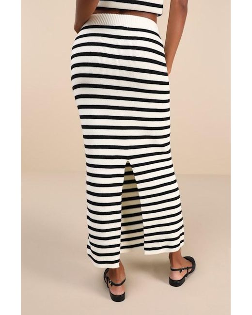 Moon River Natural Exemplary Chicness Striped Sweater Knit Midi Skirt
