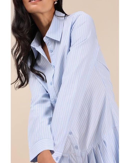 Lulus Blue Exquisite Poise Striped Collared Mini Dress
