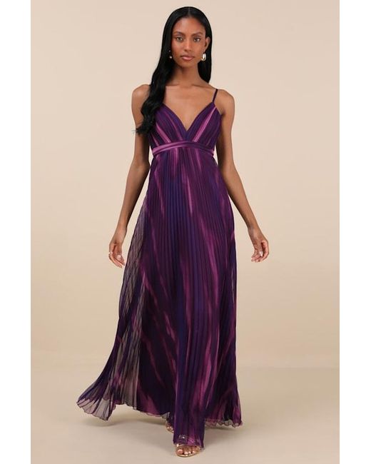 Lulus Purple Lovely Boldness Multi Watercolor Pleated Maxi Dress