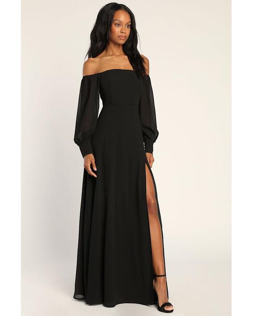 Lulus Black Feel The Romance Off-The-Shoulder Maxi Dress