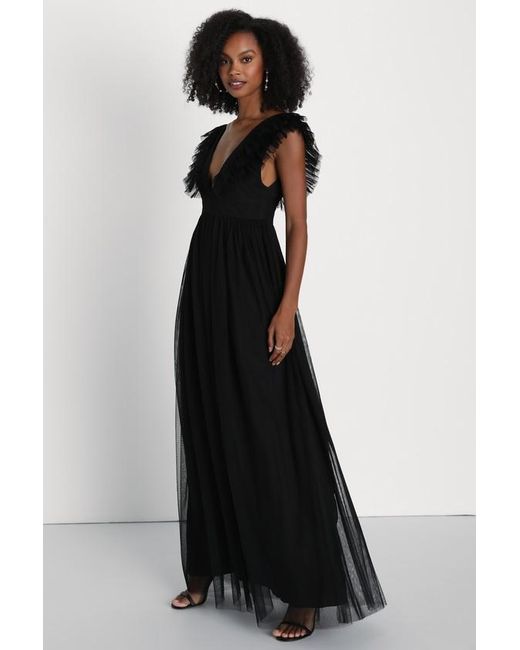 Lulus Black Simply Delighted Mesh Ruffled Backless Maxi Dress