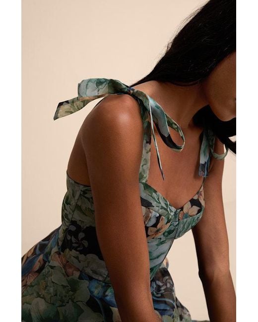 Lulus Black Playfully Posh Floral Organza Tie-Strap Tiered Midi Dress