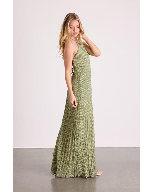 Lulus Green Denetta And Cream Stiped Halter Shift Maxi Dress