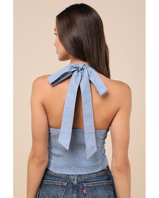 Lulus Blue Maebyn Halter Crop Top