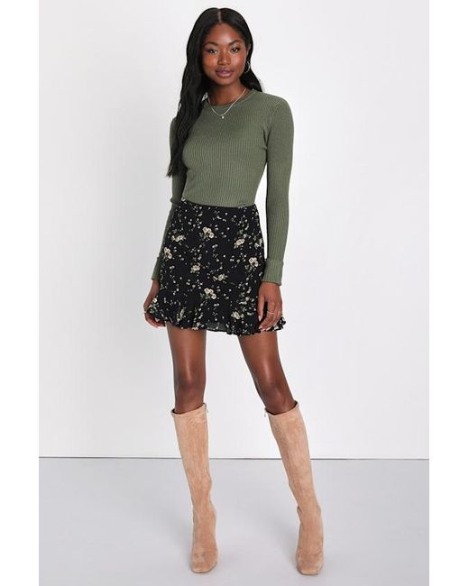 Lulus Basics Green Karlee Ribbed Knit Long Sleeve Sweater Top
