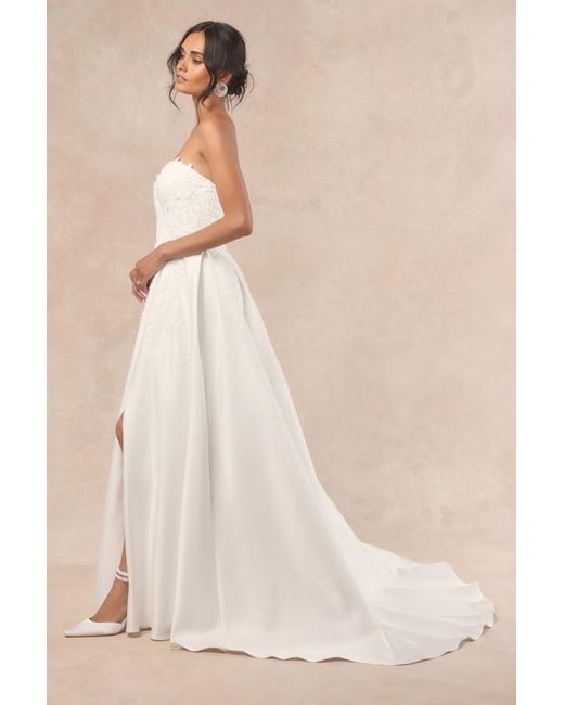 Lulus Natural Now And Always Beaded Embroidered Strapless Gown