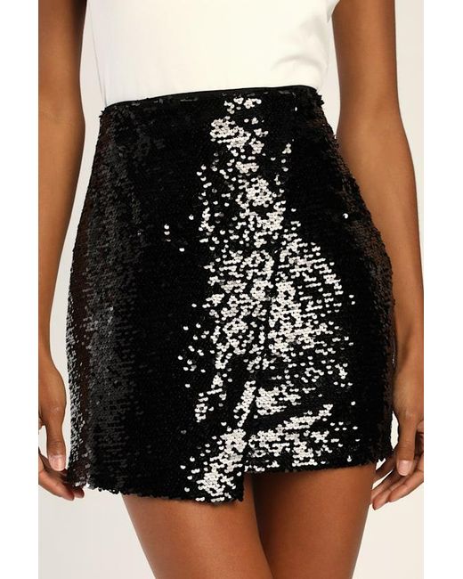 Lulus Black Dash Of Glam Sequin Faux Wrap Mini Skirt